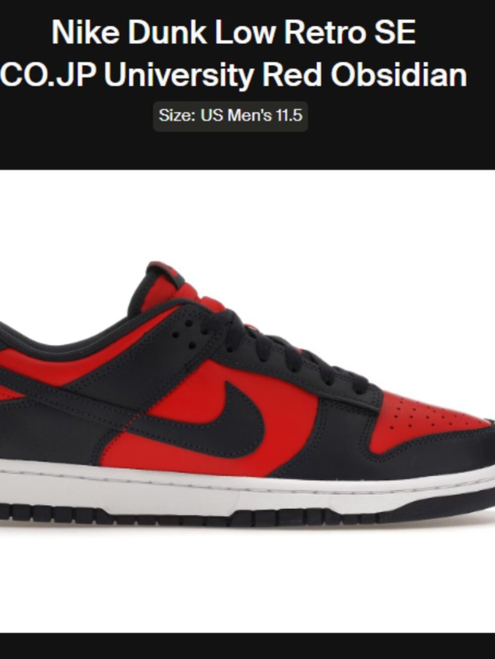 SIZE 11.5 - Nike Dunk Low Retro SE CO.JP University Red Obsidian DV0833-601 NEW!